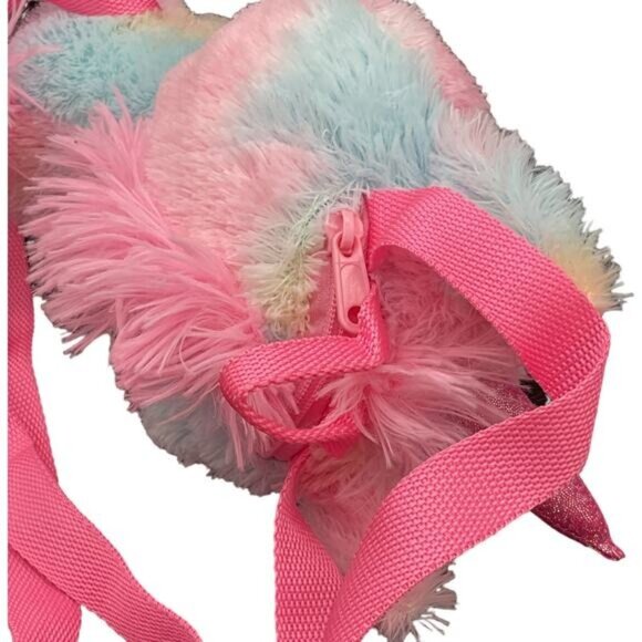 Plush Unicorn Backpack With Adjustable Straps Zipper Closure Pastel Colors - Picture 6 of 8